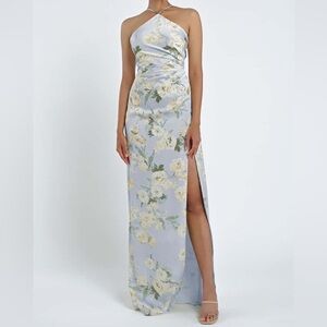 Jenny Yoo Light Blue Halter Floral Gown